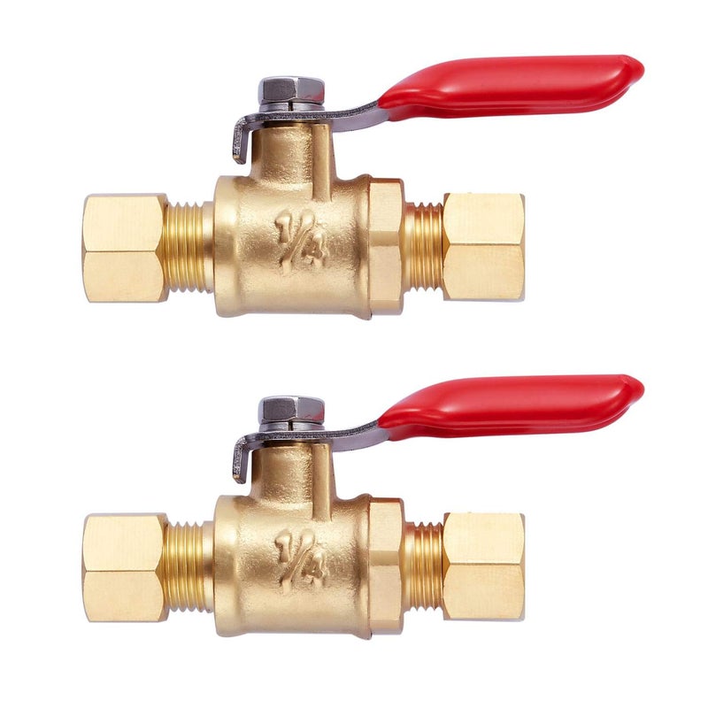 Litorange 2 Pack Lead-Free Brass Mini Ball Valve Shut Off Switch, 1/4 inch Compression by 1/4 Compression Fitting - Image 1